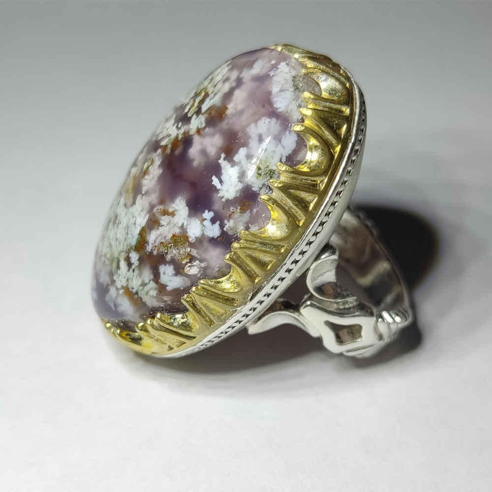 Price and Buy Persian Dendritic Agate Shajar Silver Ring for Men Blossom - Image 6