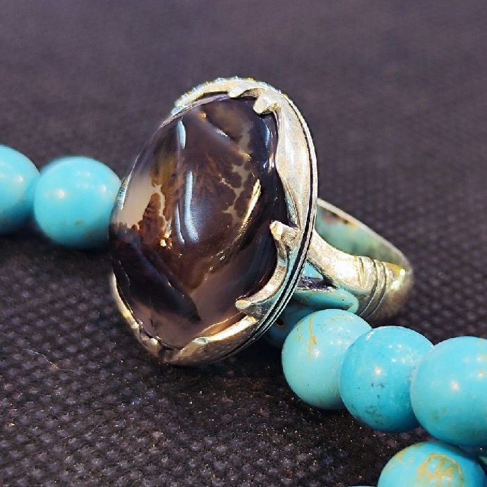 Price and Buy Persian Dendritic Agate Shajar Silver Ring for Men Fardin - Image 4