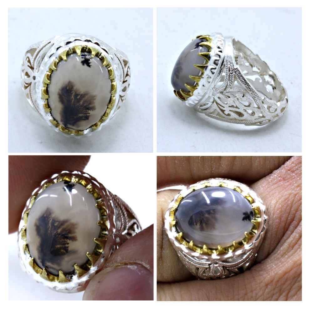 Price and Buy Persian Dendritic Agate Shajar Silver Ring for Men Farhad - Image 3