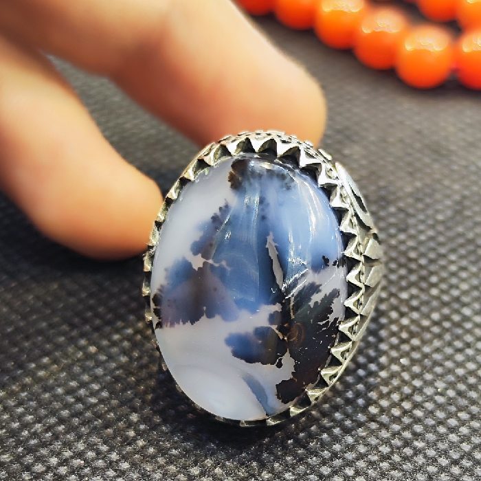 Price and Buy Persian Dendritic Agate Shajar Silver Ring for Men Fatima - Image 3