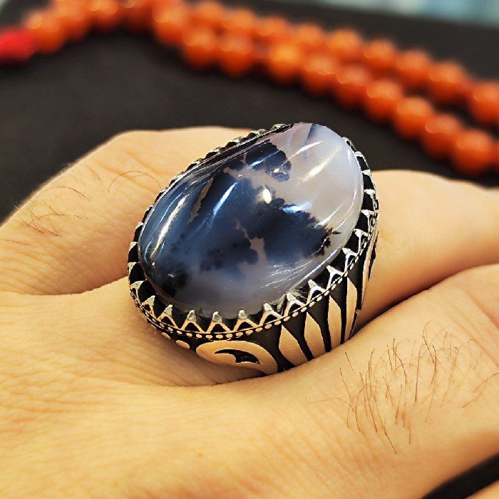Price and Buy Persian Dendritic Agate Shajar Silver Ring for Men Fatima - Image 6