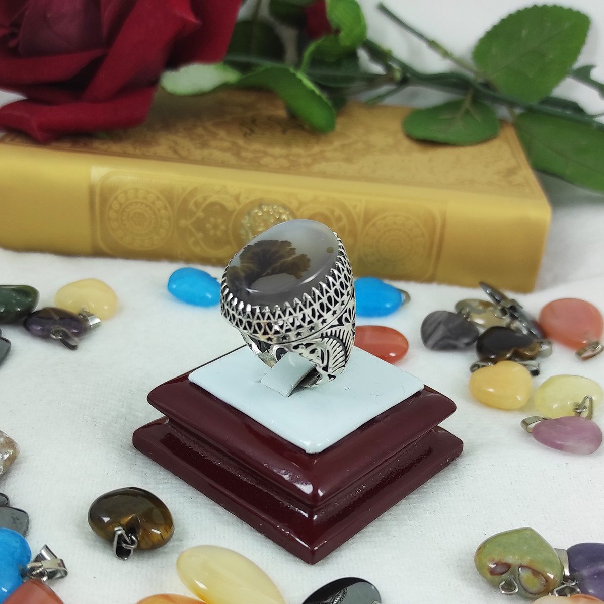 Price and Buy Persian Dendritic Agate Shajar Silver Ring for Men Hadi - Image 3
