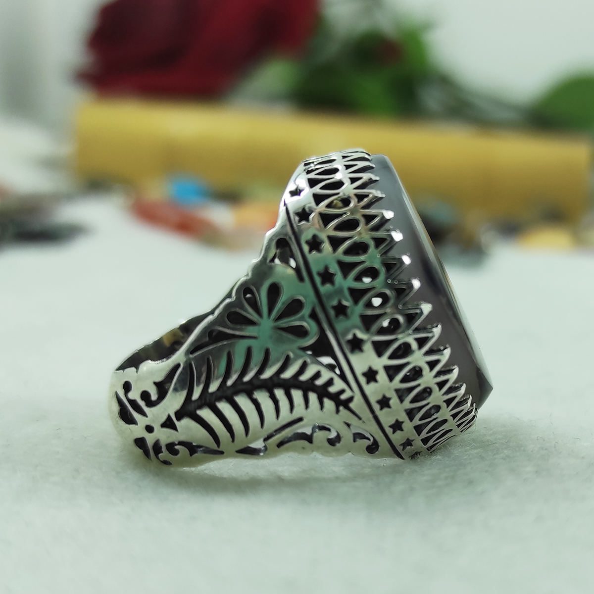 Price and Buy Persian Dendritic Agate Shajar Silver Ring for Men Hadi - Image 6