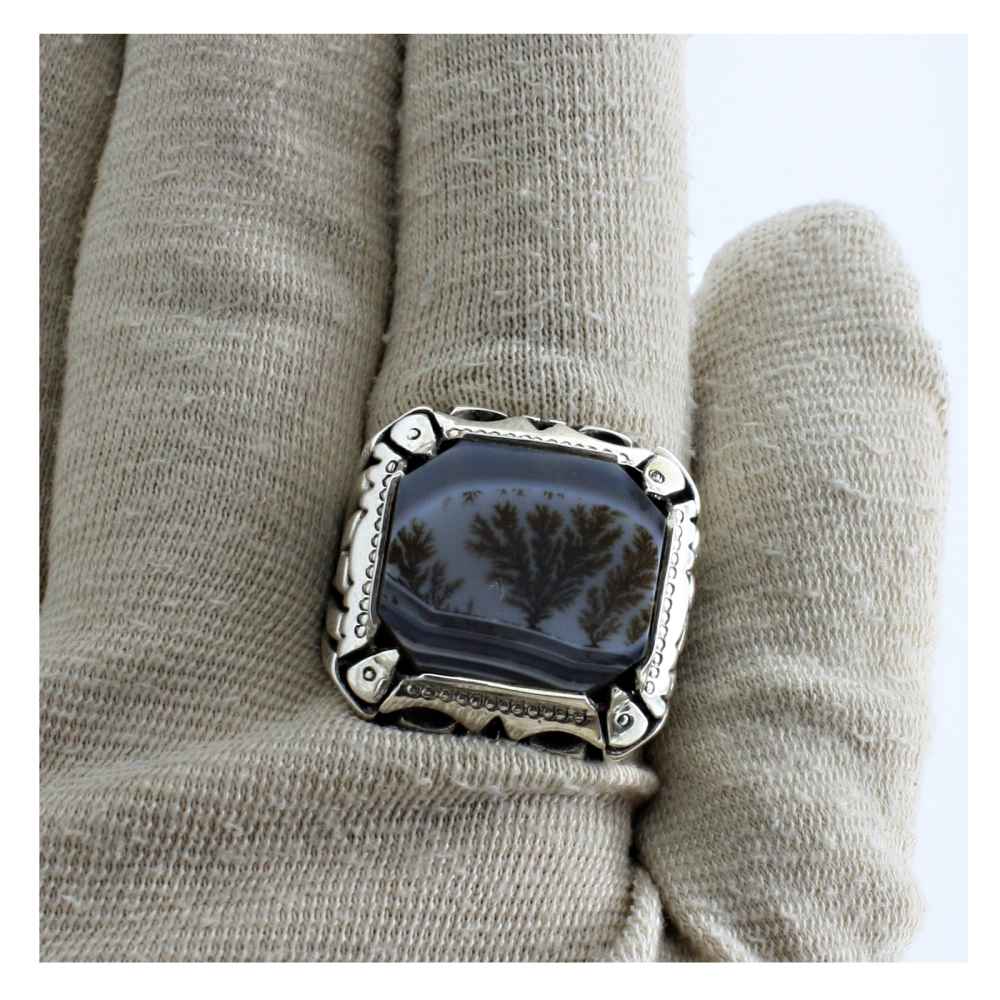 Price and Buy Persian Dendritic Agate Shajar Silver Ring for Men Jalal - Image 3