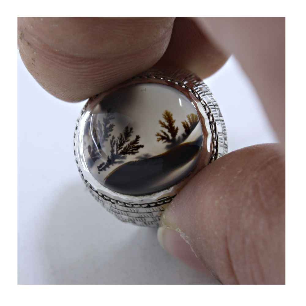 Price and Buy Persian Dendritic Agate Shajar Silver Ring for Men Mohamad - Image 3