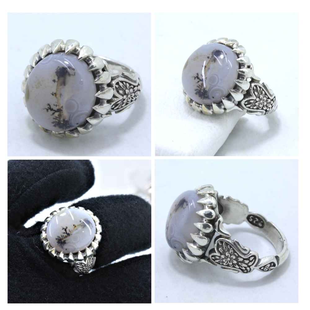 Price and Buy Persian Dendritic Agate Shajar Silver Ring for Men Sabalan - Image 3