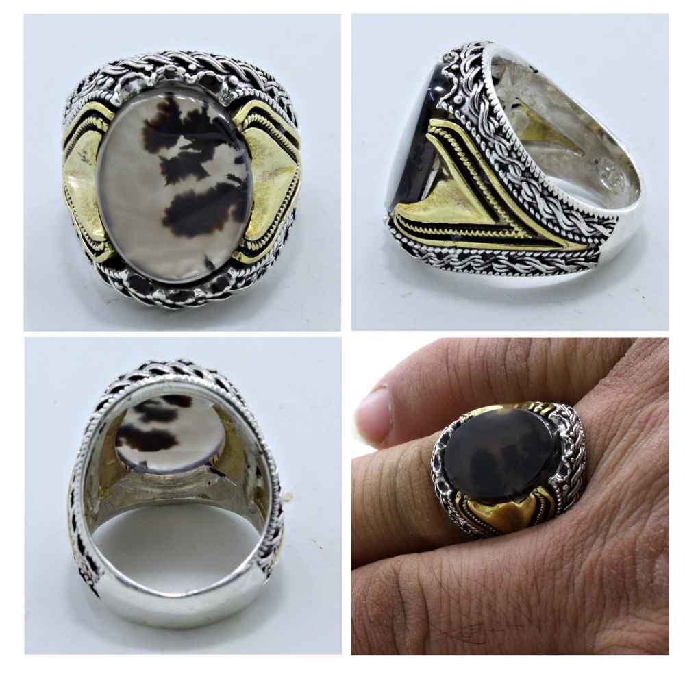 Price and Buy Persian Dendritic Agate Shajar Silver Ring for Men Salar - Image 3