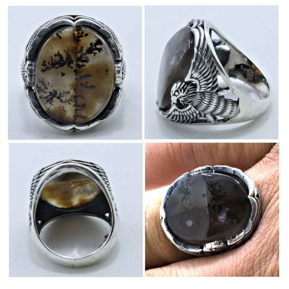 Price and Buy Persian Dendritic Agate Shajar Silver Ring for Men Sarv - Image 3