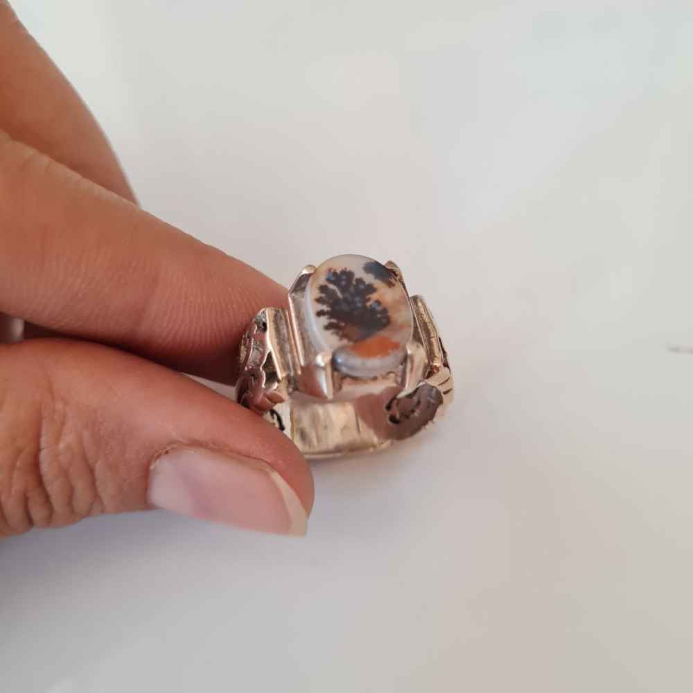 Price and Buy Persian Dendritic Agate Shajar Silver Ring for Men Taha - Image 3