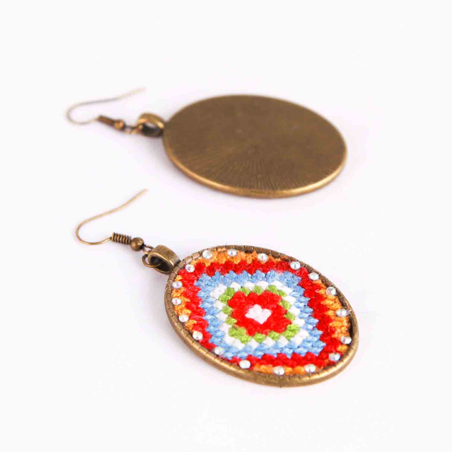 Price and Buy Persian Embroidered Earrings Balochi Traditional Suzani Red Flowers - Image 3