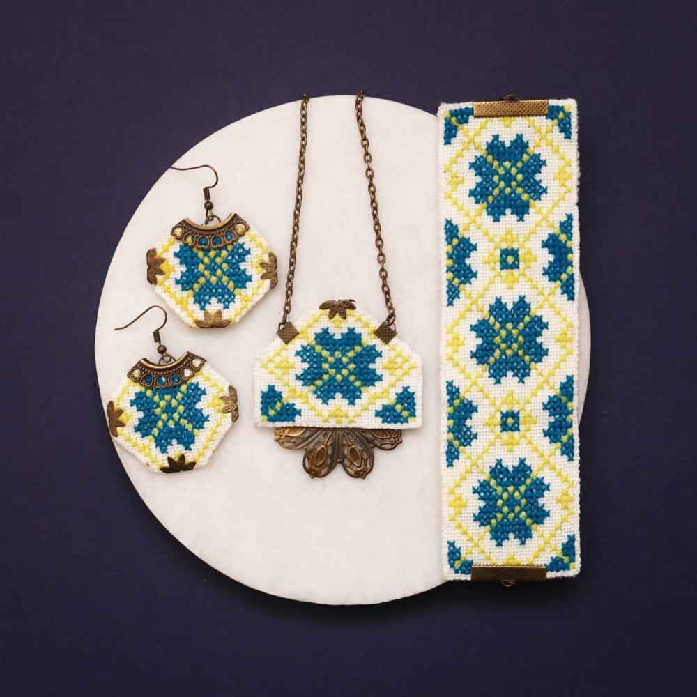 Price and Buy Persian Embroidered Necklace, Bracelet & Earrings Set Lemon