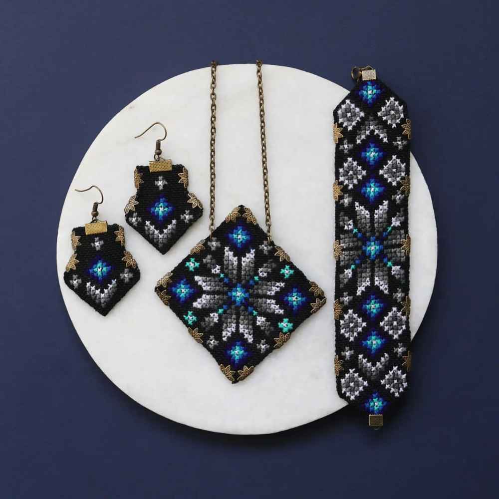 Price and Buy Persian Embroidered Necklace, Bracelet & Earrings Set Rana
