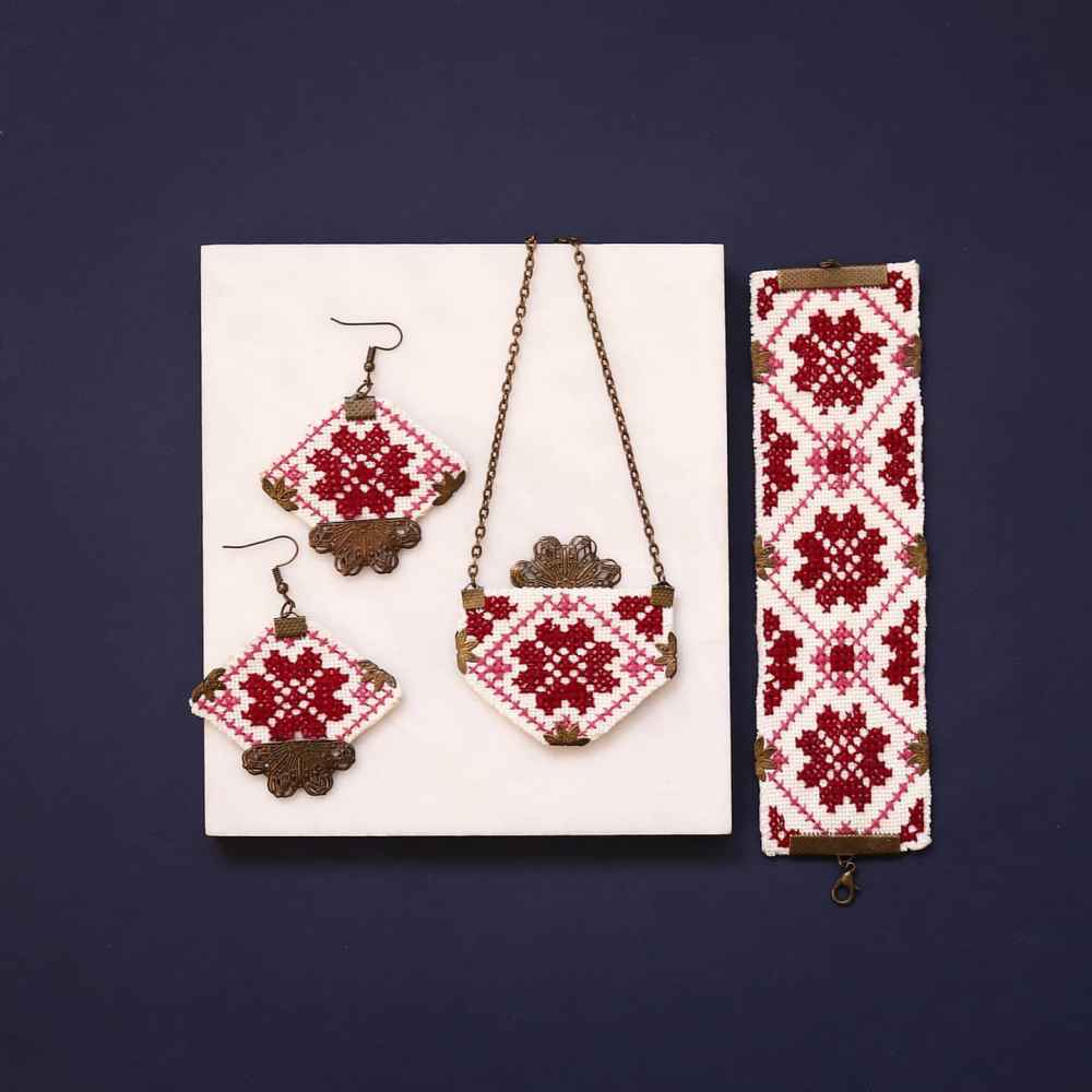 Price and Buy Persian Embroidered Necklace, Bracelet & Earrings Set Taraneh