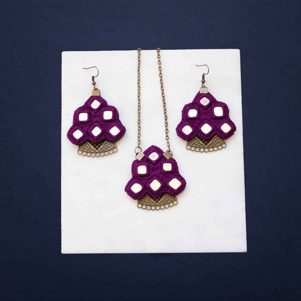 Price and Buy Persian Embroidered Necklace & Earrings Set Model Violet