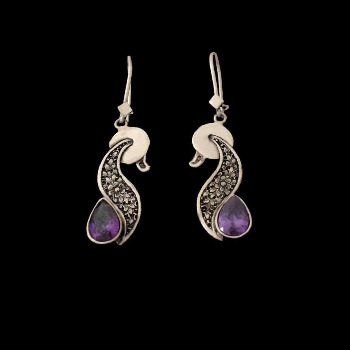 Price and Buy Persian Engraved Silver Earrings with Purple Amethyst Gemstone
