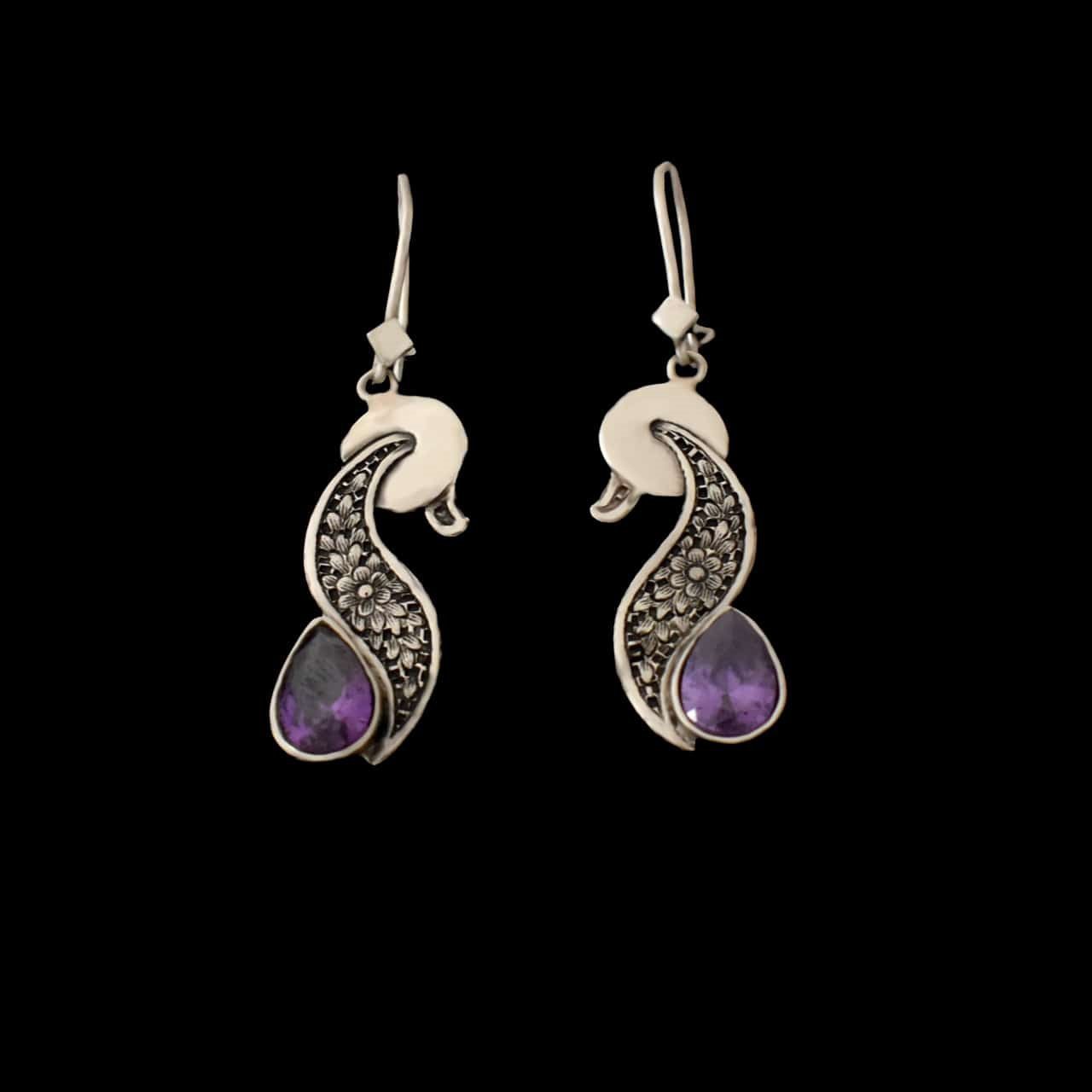 Price and Buy Persian Engraved Silver Earrings with Purple Amethyst Gemstone