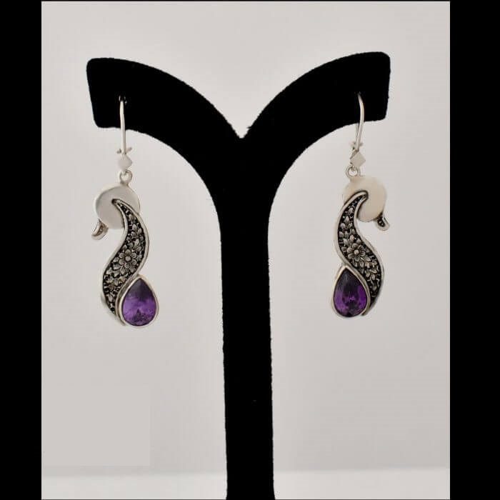 Price and Buy Persian Engraved Silver Earrings with Purple Amethyst Gemstone - Image 3