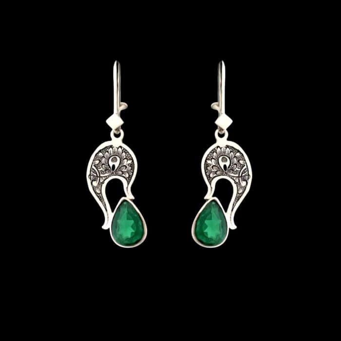Price and Buy Persian Engraved Silver Earrings with Synthetic Gemstone