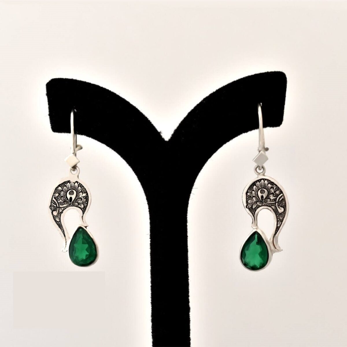Price and Buy Persian Engraved Silver Earrings with Synthetic Gemstone - Image 3