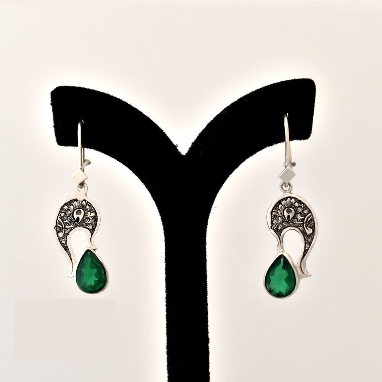 Price and Buy Persian Engraved Silver Earrings with Synthetic Gemstone - Image 3