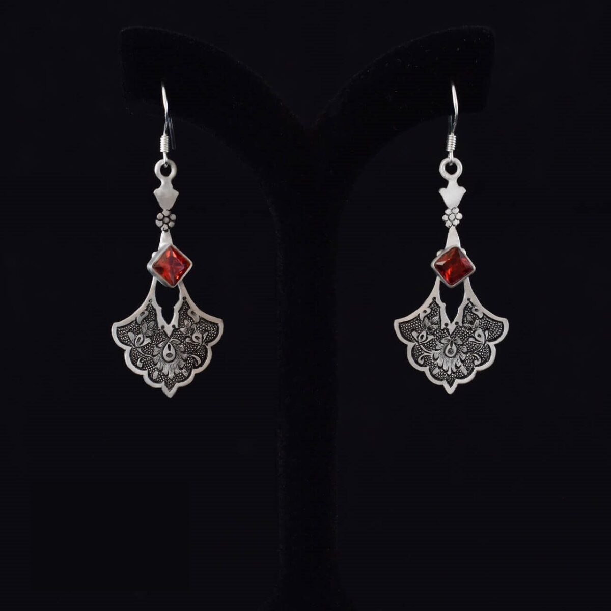 Price and Buy Persian Engraved Silver Earrings with Synthetic Gemstone