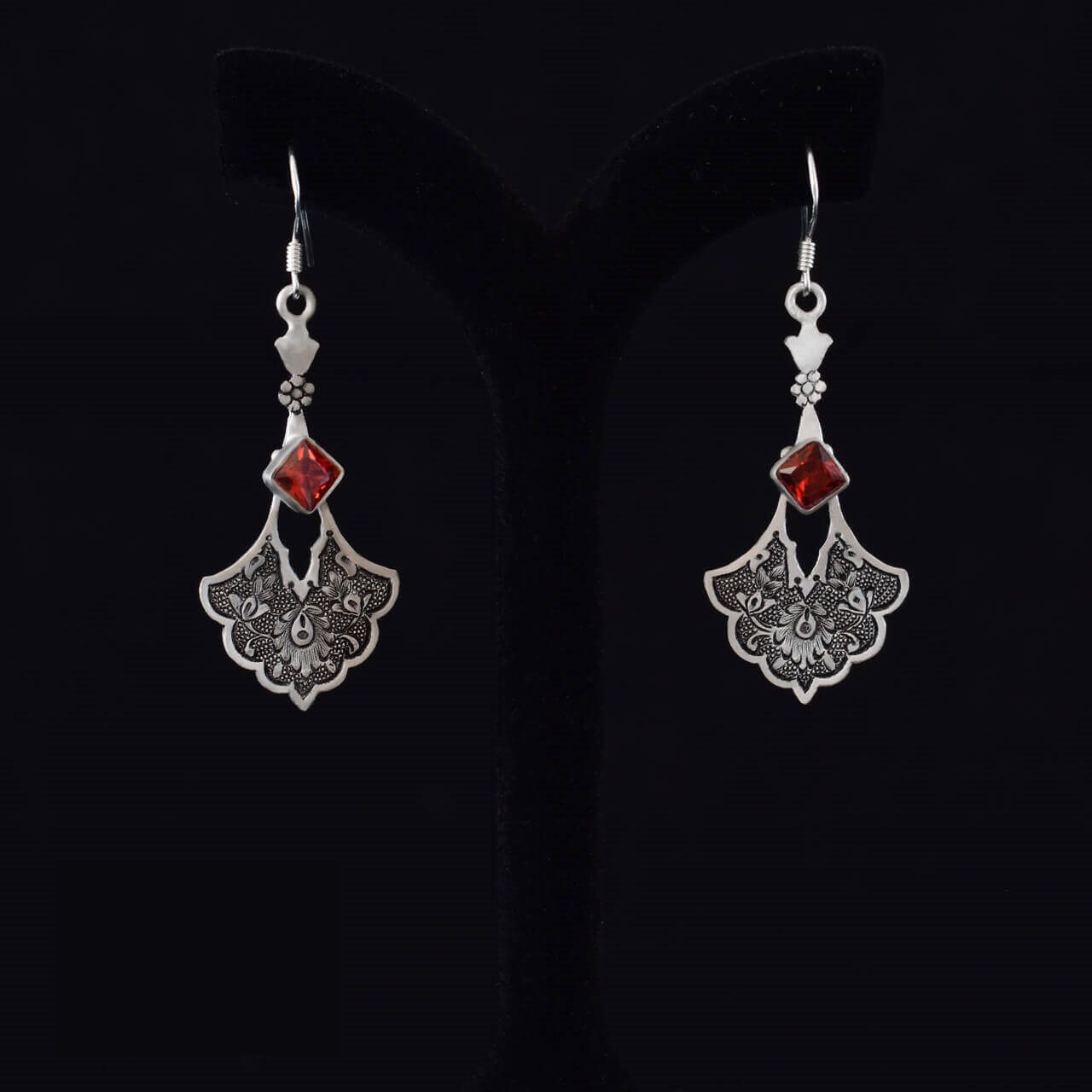Price and Buy Persian Engraved Silver Earrings with Synthetic Gemstone