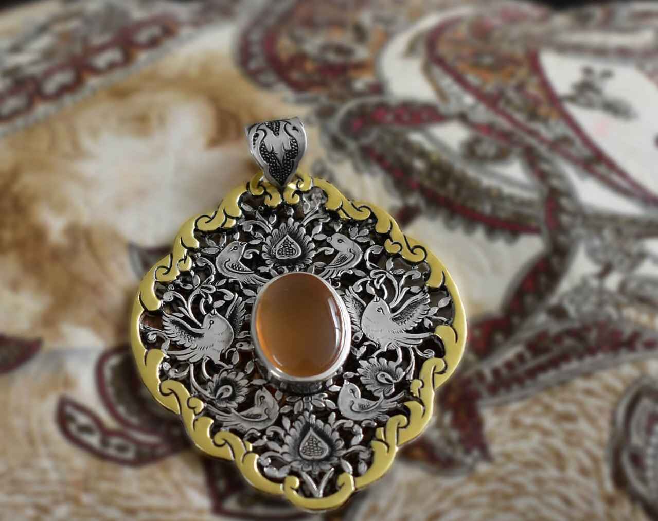 Price and Buy Persian Engraved Silver Pendant with Agate Gemstone - Image 5