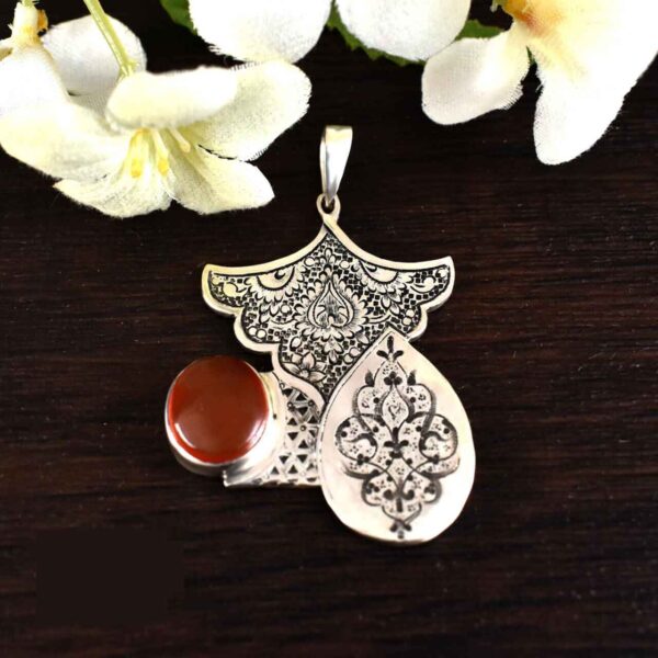 Price and Buy Persian Engraved Silver Pendant with Agate Gemstone_68f763336706c.jpeg Price and Buy Persian Engraved Silver Pendant with Agate Gemstone