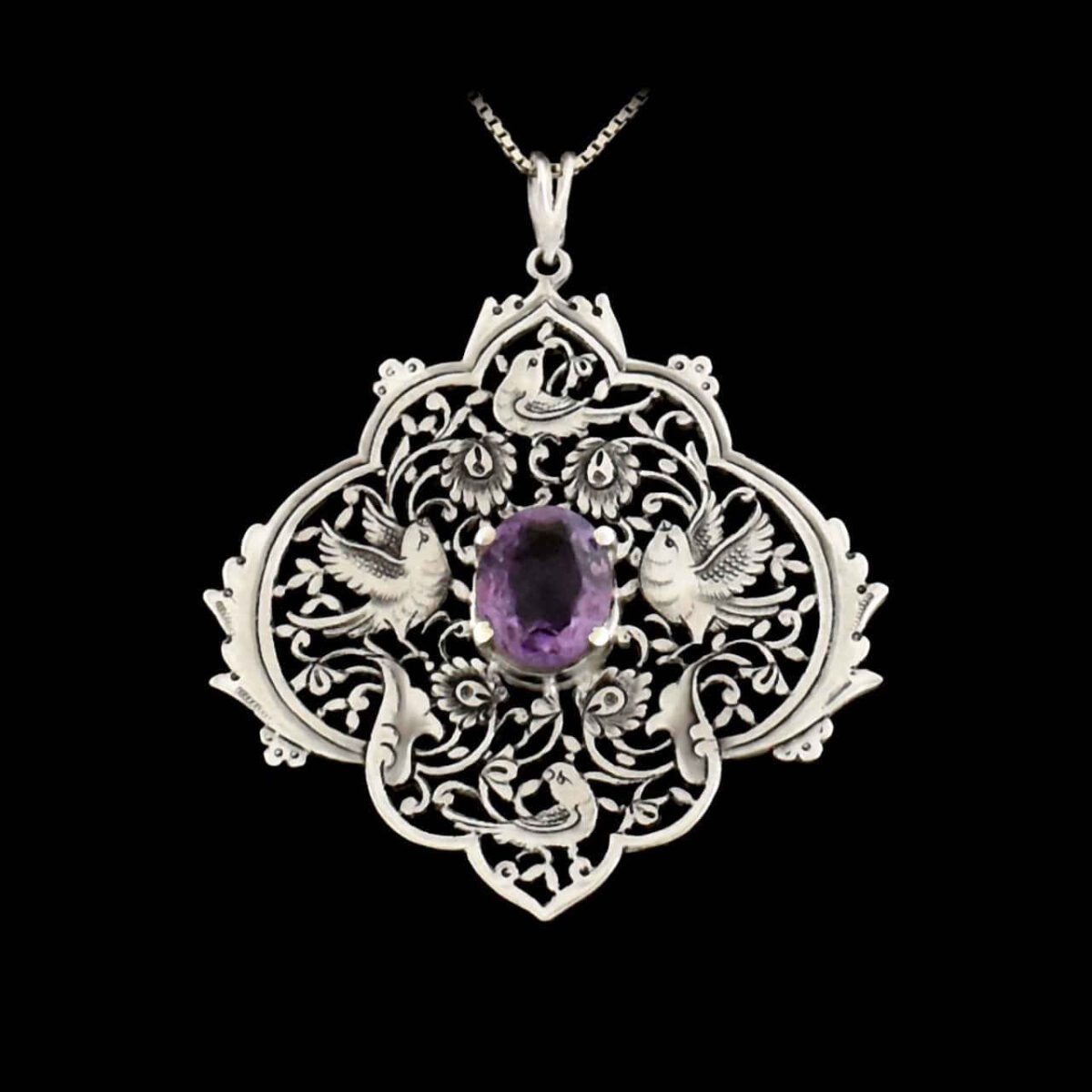 Price and Buy Persian Engraved Silver Pendant with Amethyst Gemstone