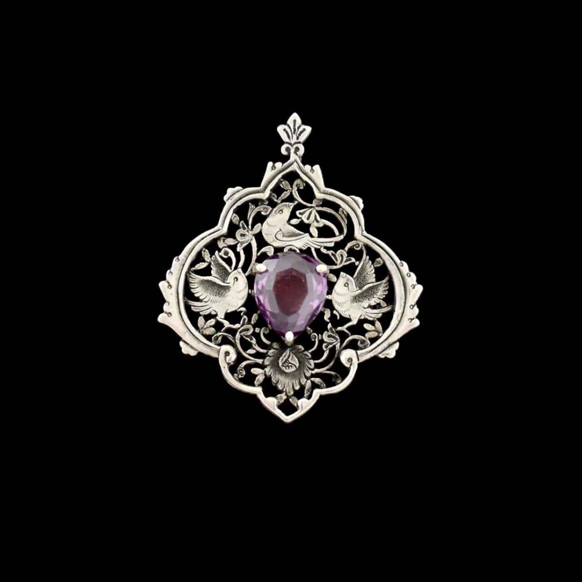 Price and Buy Persian Engraved Silver Pendant with Amethyst Gemstone