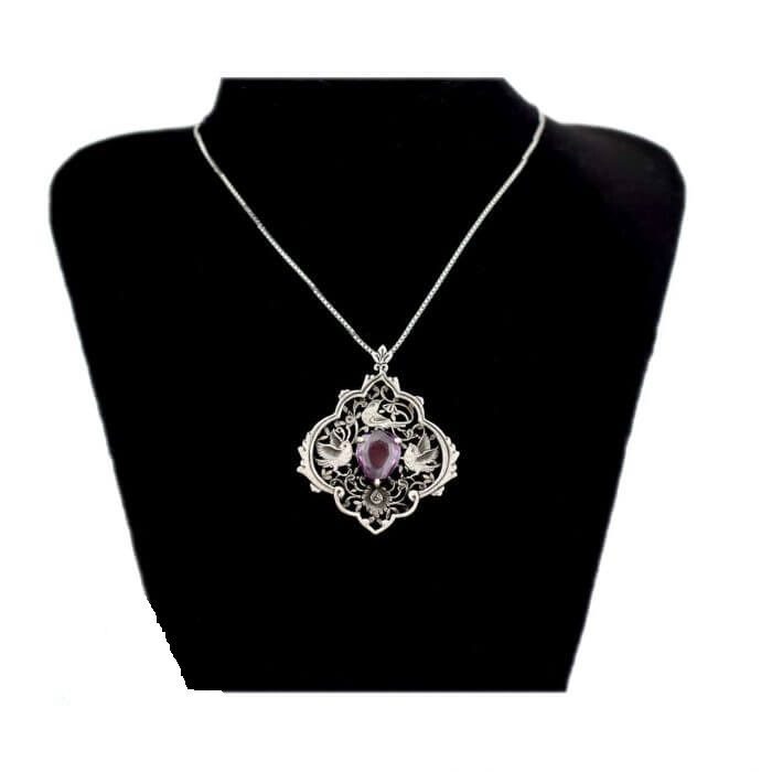 Price and Buy Persian Engraved Silver Pendant with Amethyst Gemstone - Image 3