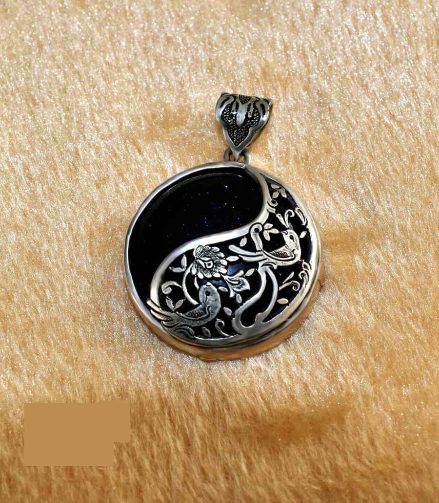 Price and Buy Persian Engraved Silver Pendant with Aventurine Gemstone - Image 4