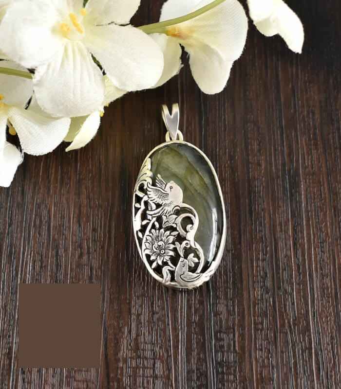 Price and Buy Persian Engraved Silver Pendant with Labradorite Gemstone
