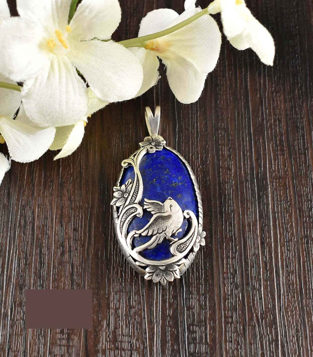 Price and Buy Persian Engraved Silver Pendant with Lapis Lazuli Gemstone