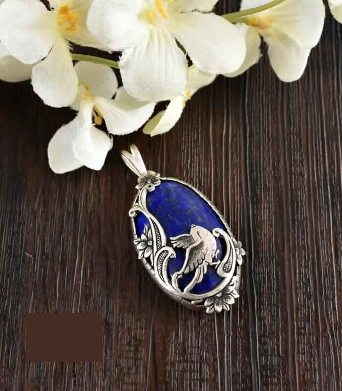 Price and Buy Persian Engraved Silver Pendant with Lapis Lazuli Gemstone - Image 3