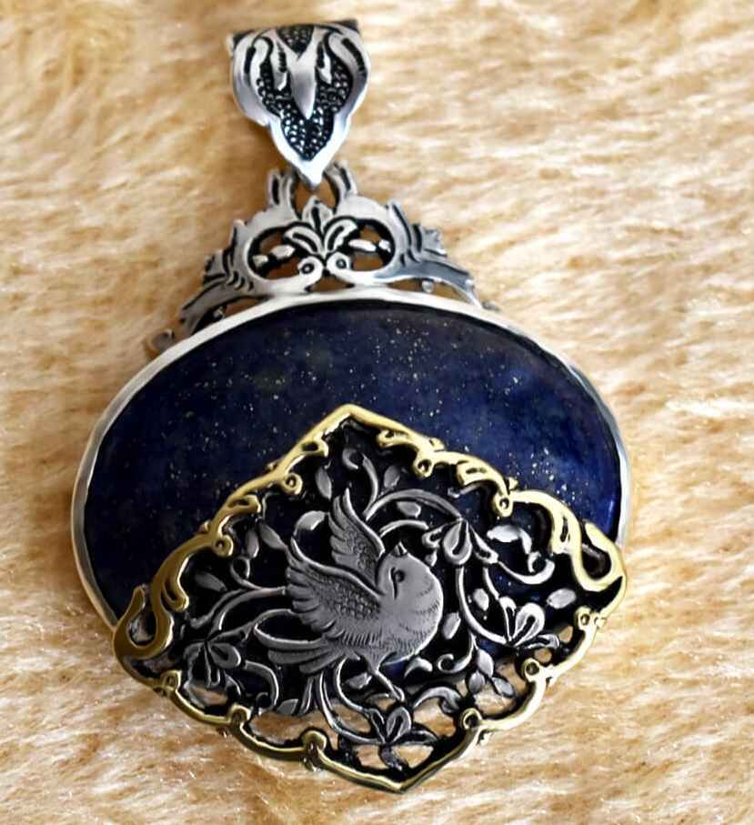 Price and Buy Persian Engraved Silver Pendant with Purple Azure Gemstone