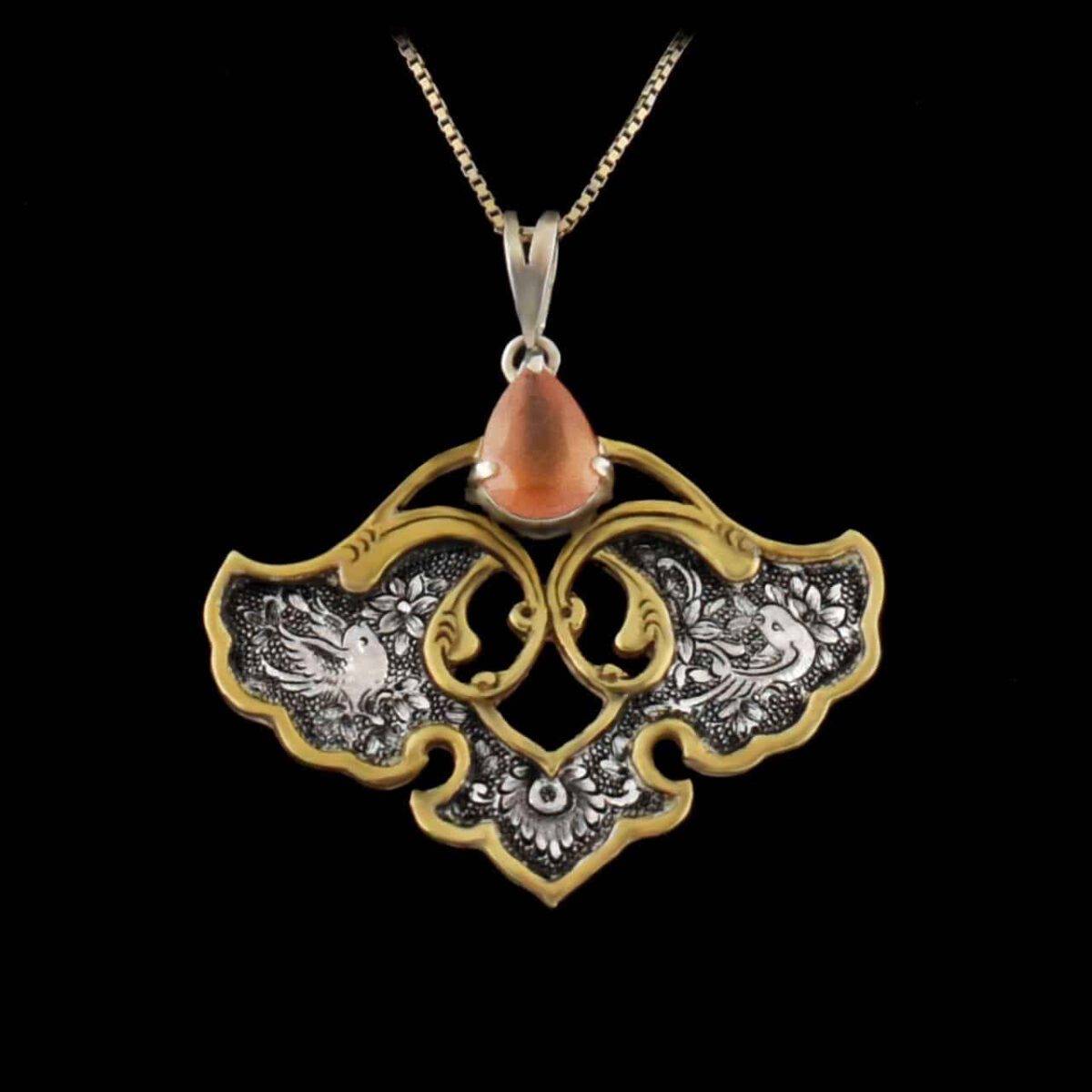 Price and Buy Persian Engraved Silver Pendant with Ruby Gemstone