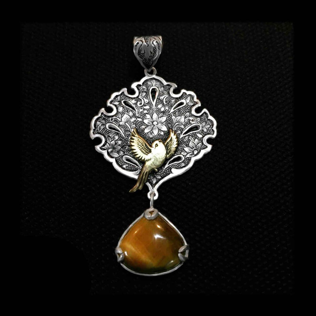 Price and Buy Persian Engraved Silver Pendant with Tiger Eye Gemstone