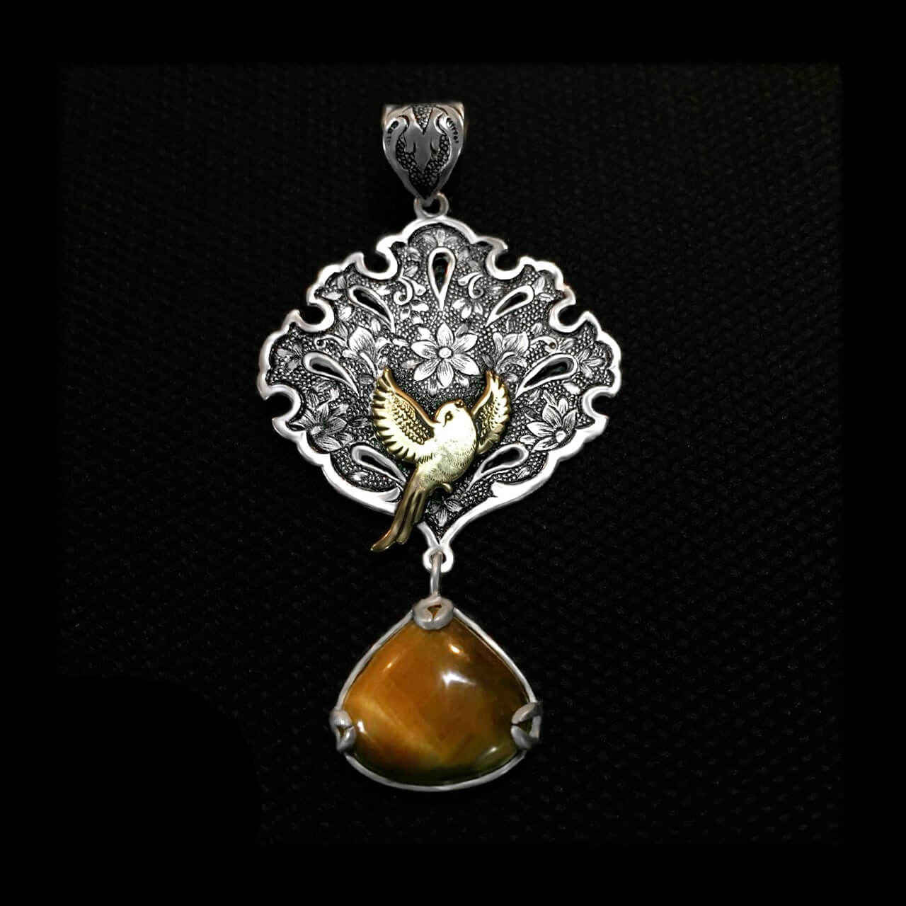 Price and Buy Persian Engraved Silver Pendant with Tiger Eye Gemstone