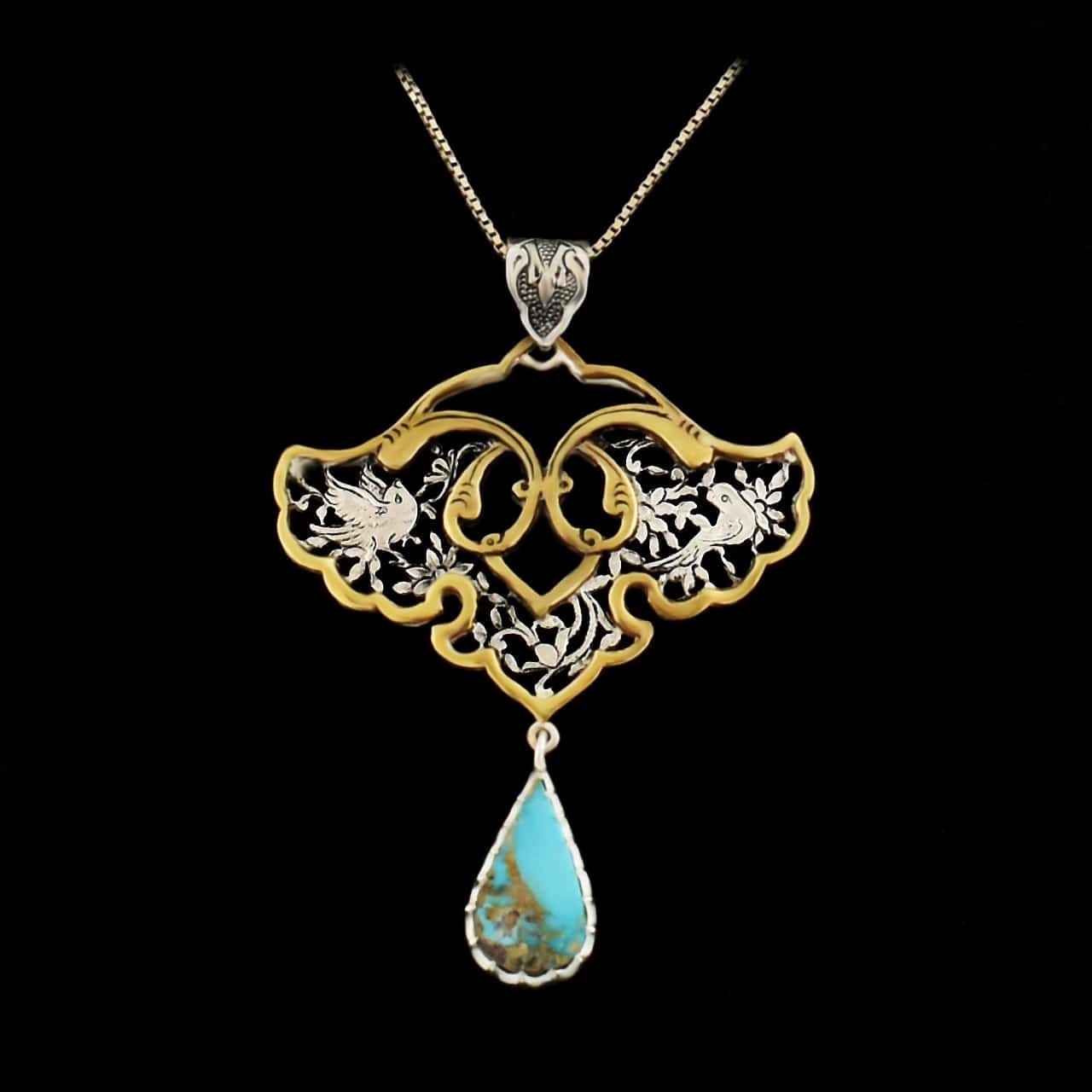 Price and Buy Persian Engraved Silver Pendant with Turquoise Gemstone