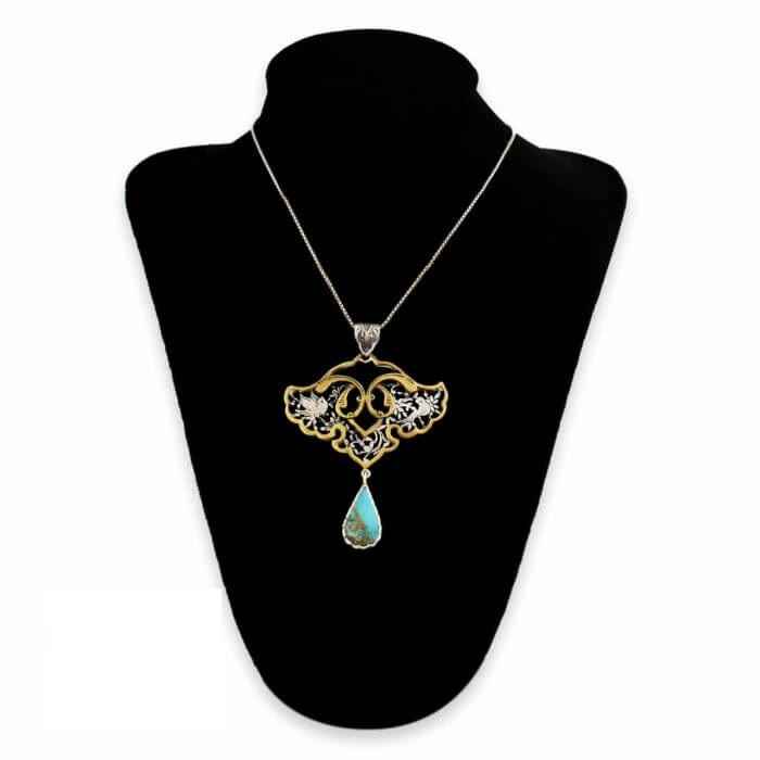 Price and Buy Persian Engraved Silver Pendant with Turquoise Gemstone - Image 3