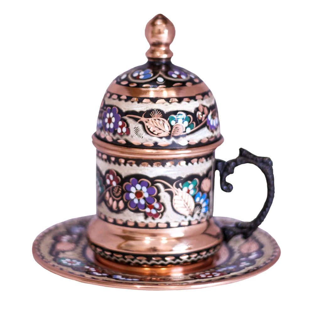 Price and Buy Persian Espresso Cup with Saucer – Minakari Enameled Copper Demitasse Style