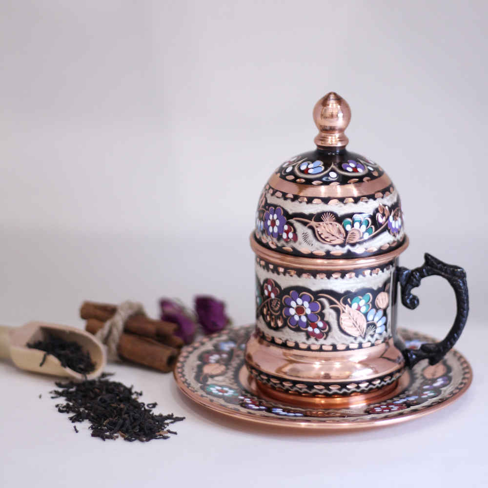 Price and Buy Persian Espresso Cup with Saucer – Minakari Enameled Copper Demitasse Style - Image 4