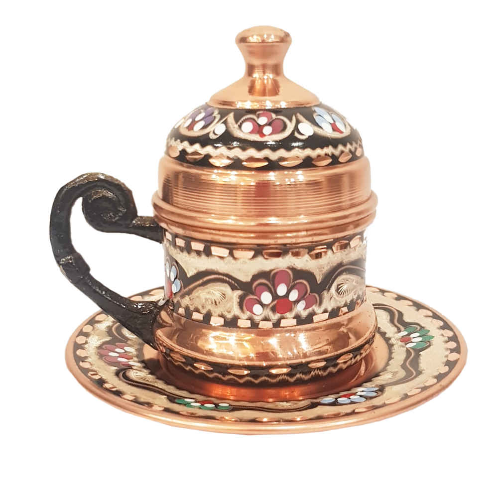 Price and Buy Persian Espresso Cup with Saucer – Minakari Enameled Copper Demitasse Style