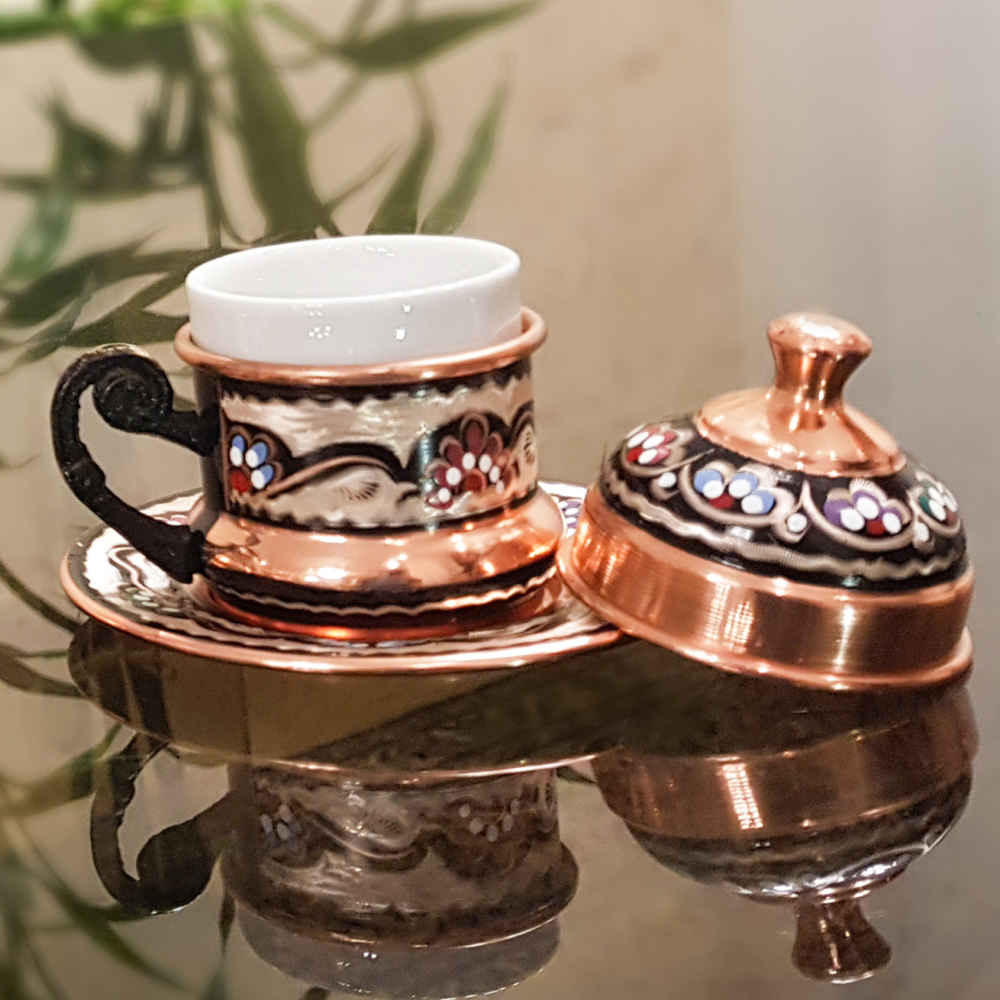 Price and Buy Persian Espresso Cup with Saucer – Minakari Enameled Copper Demitasse Style - Image 3