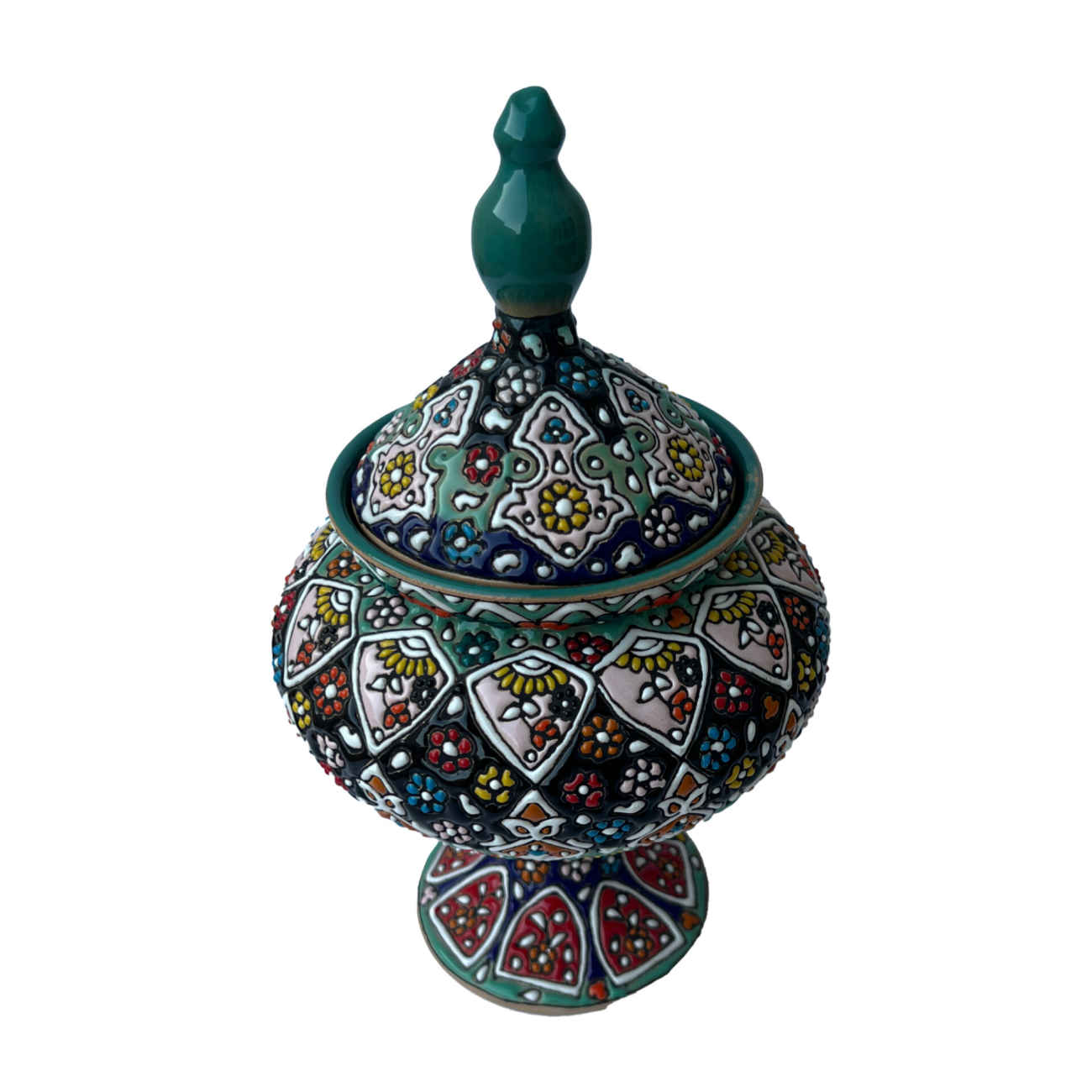 Price and Buy Persian Footed Sugar Bowl in Minakari Enameled with Lid