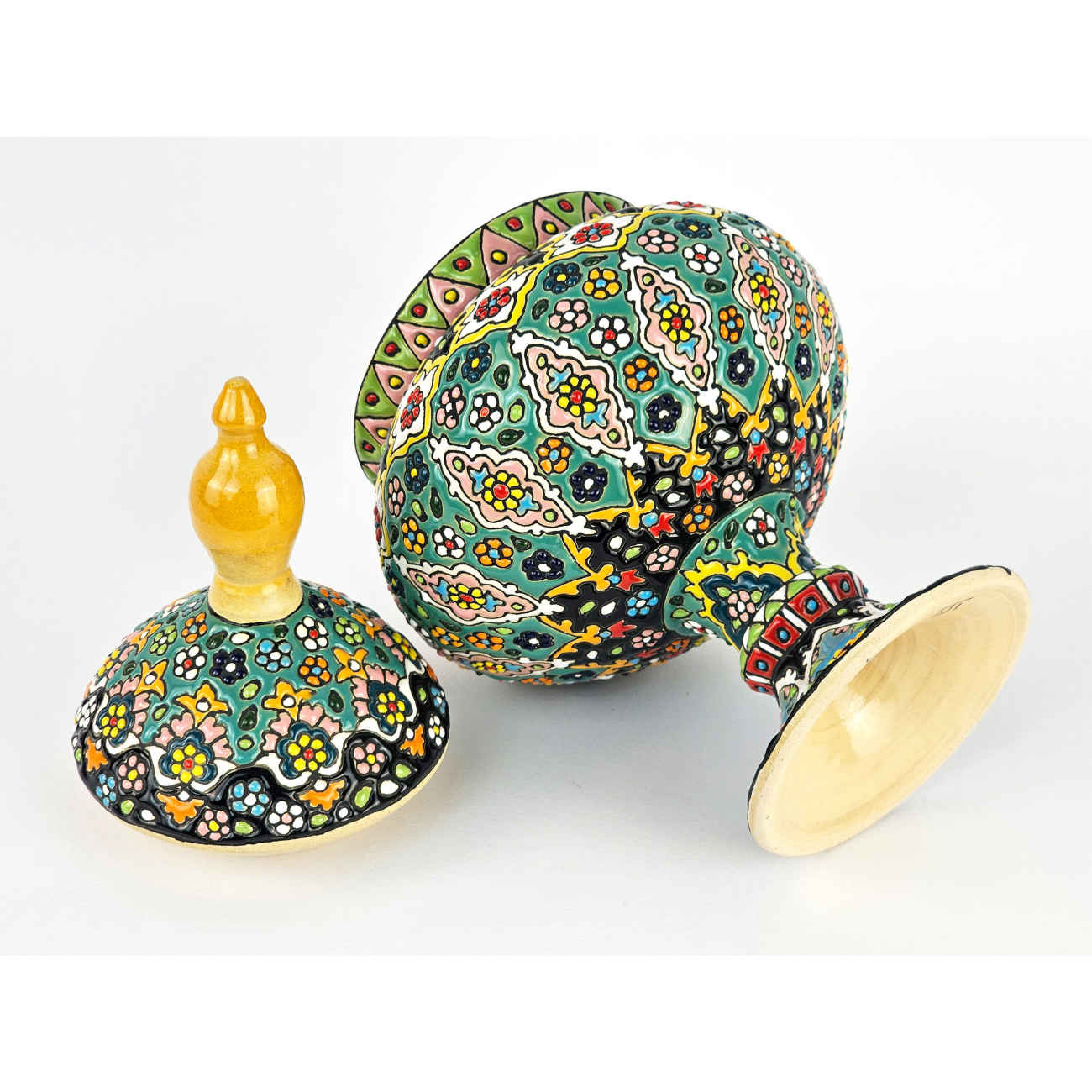 Price and Buy Persian Footed Sugar Bowl Minakari Enameled Handcrafted - Image 5