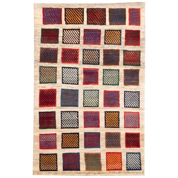 Price and Buy Persian Gabbeh Rug with Wool Genuine Handwoven in Fars Checkered Cream