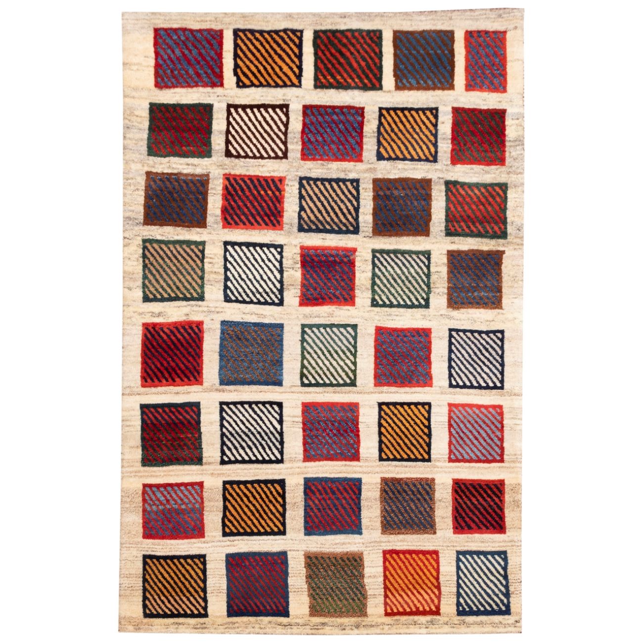 Price and Buy Persian Gabbeh Rug with Wool Genuine Handwoven in Fars Checkered Cream