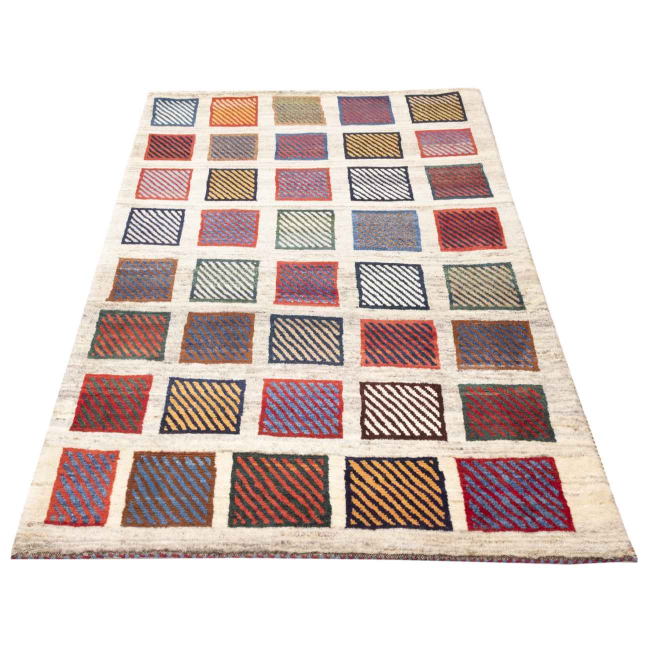 Price and Buy Persian Gabbeh Rug with Wool Genuine Handwoven in Fars Checkered Cream - Image 5